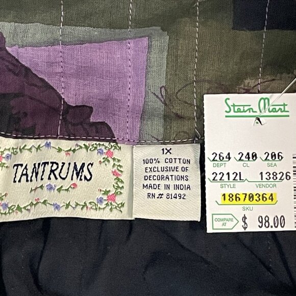 NWT Tantrums Green & Purple Rose Pleated Wood Buttoned 3/4 Sleeve Blouse Size 1X - Picture 4 of 14